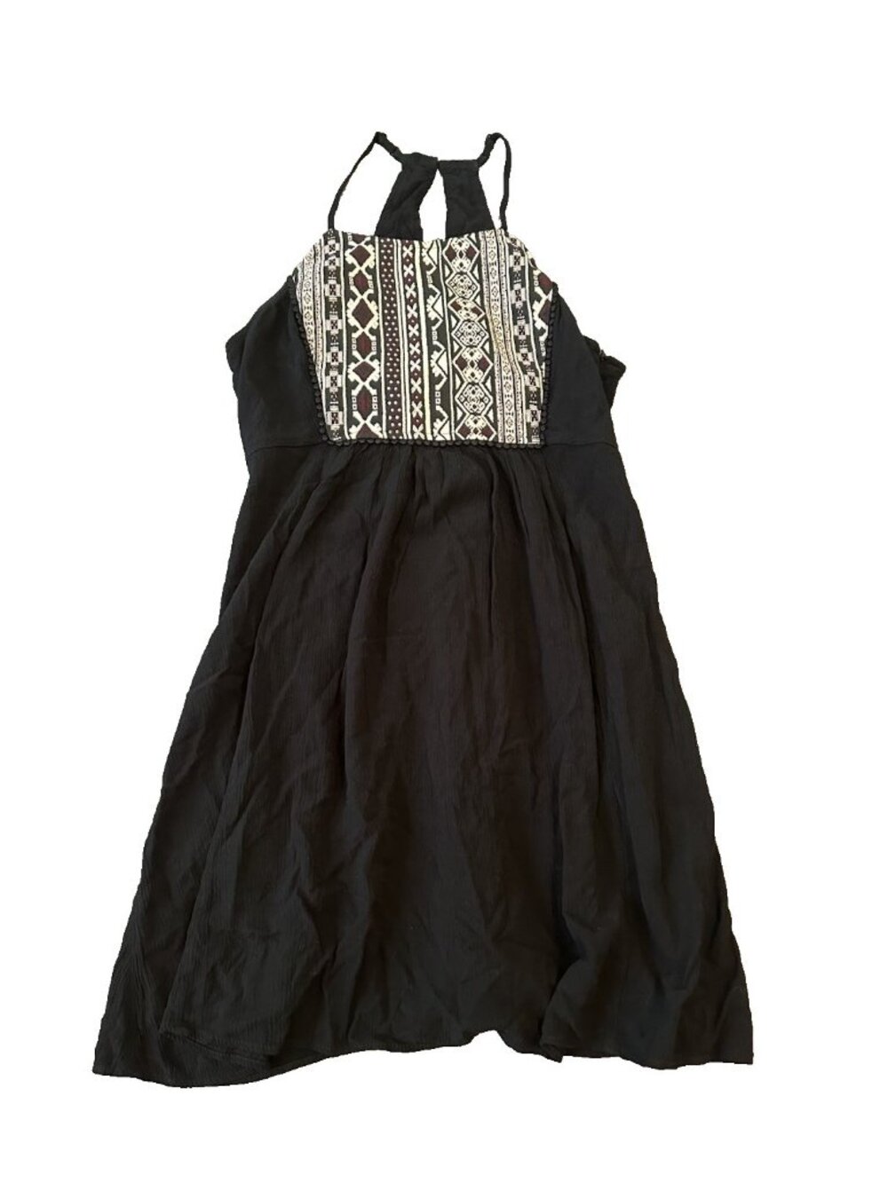 Hollister Women Boho Sundress XS Black Aztec Bodice Sleeveless Embroidered Y2K